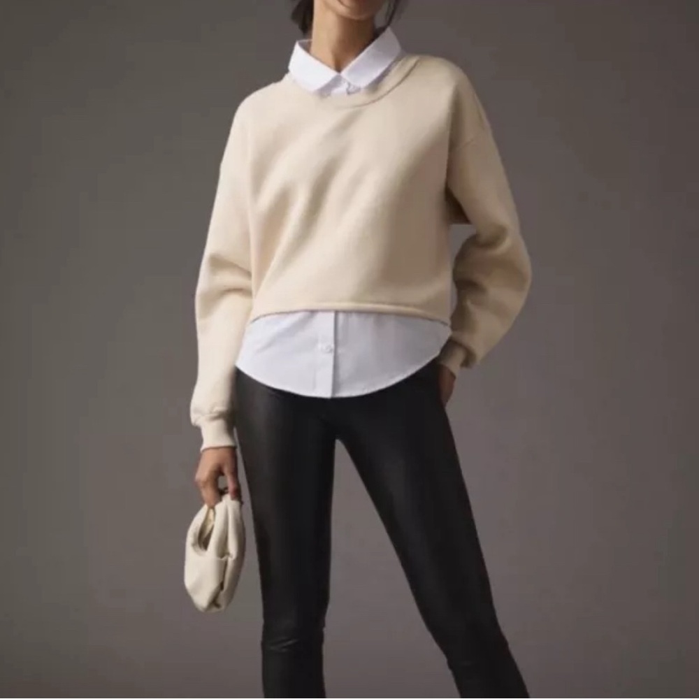 Mockable Cream and White Sweater CrewNeck Maeve by Anthropologie size Medium